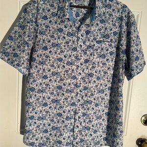 Men's Floral Blue Button Down Shirt